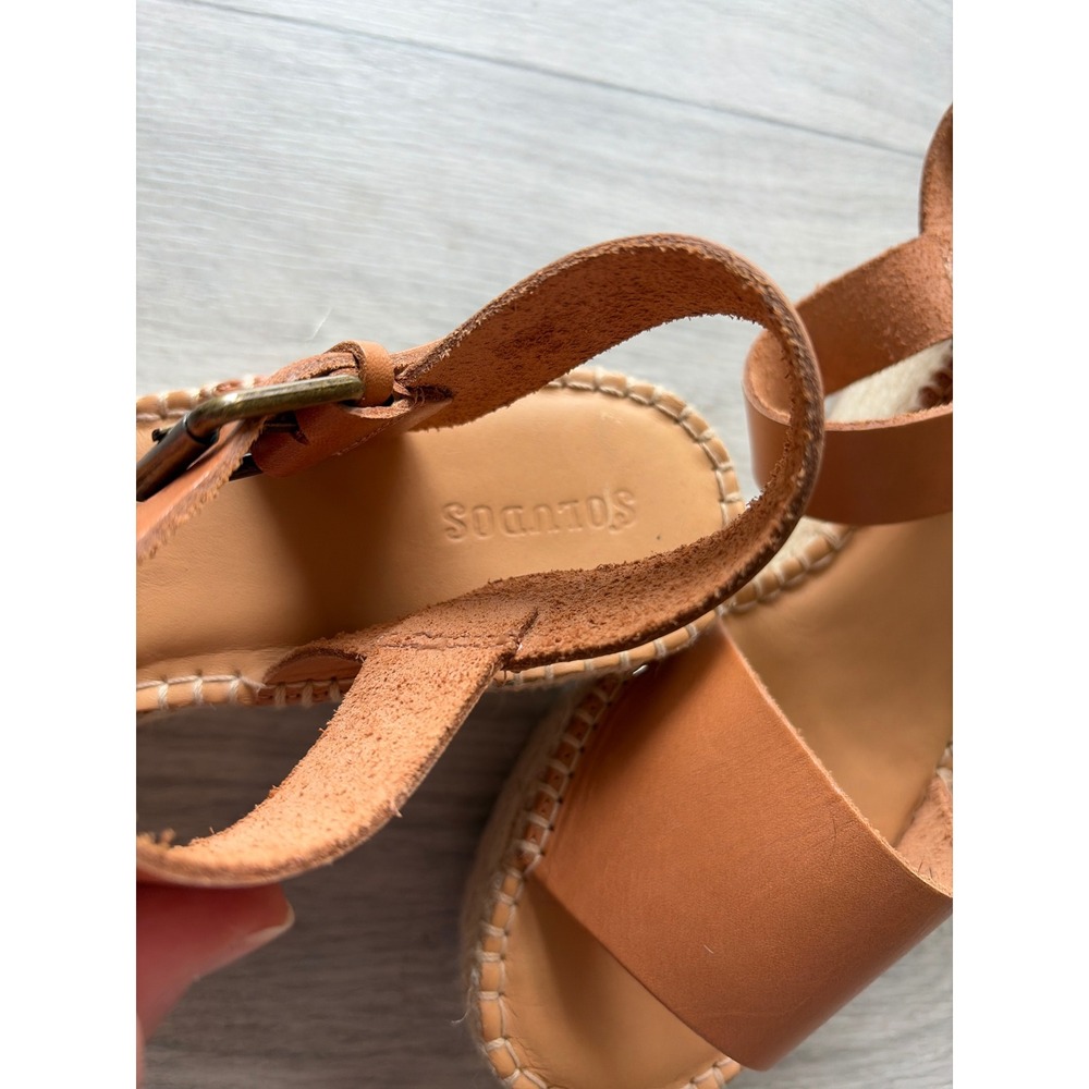 Soludos Minorca‎ High Platform Sandals Tan Leather Espadrille Wedge Womens 11 - Picture 4 of 5